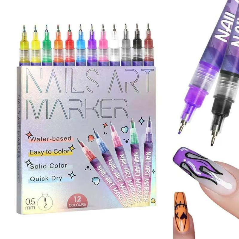 Acrylic Paint Pen for Nail Painting, 1 Box DIYQuick Drying Dot Flower Hook Pen, Daily Use NailArt Marker Pen, Manicure Tool for Women & Girls