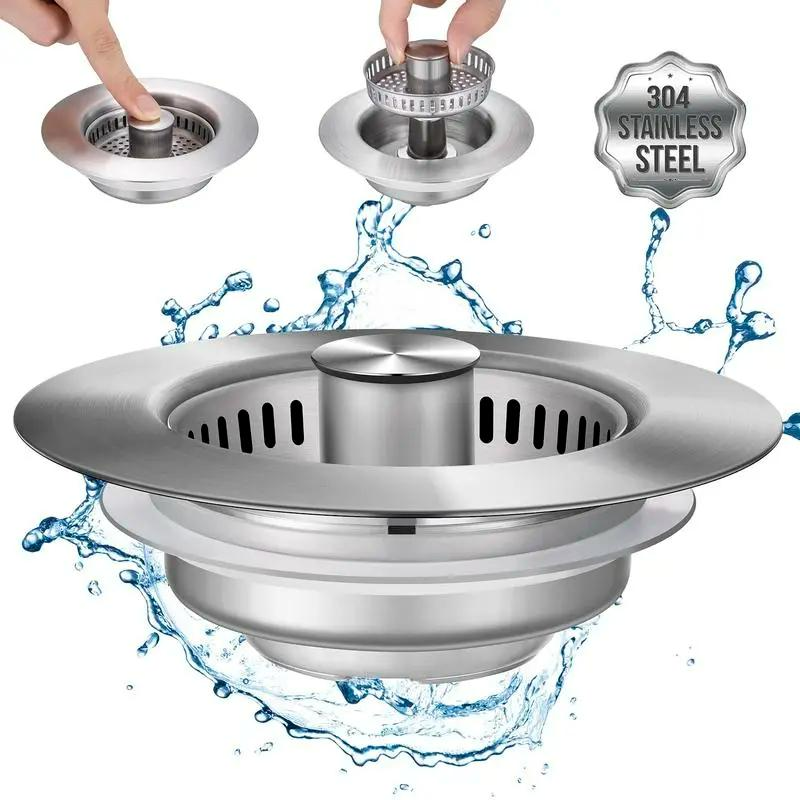 3-in-1 Kitchen Sink Drain Strainer Stainless Steel Sink Plug Deodorizing Anti-Clog Basket Strainer for US Standard 3-1/2 Inch Drains 304 Stainless Steel Quality