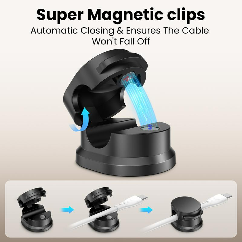 12 Pack Magnetic Cord Organizer - Cable Management Holder Adhesive For Hide or Organize USB Charger Cable on Bedside Tables, Walls & Cars