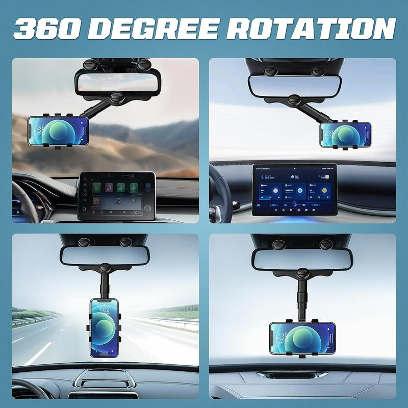 360 Degree Car Phone Holder Rearview Mirror, 2024 Multifunctional Navigation Bracket, 360° Rotatable & Retractable Car Phone Holder,car accessories