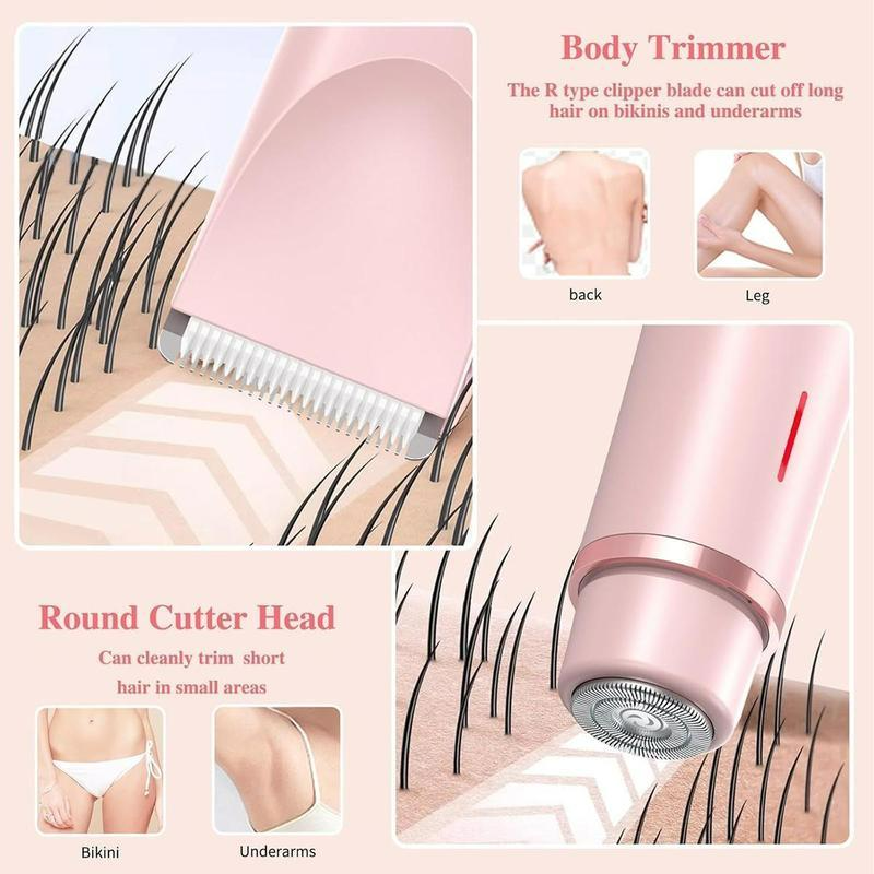 Bikini Trimmer for Women, Electric Shaver and Razor Rechargeable 2-in-1 Body and Facial Epilator, Dual Heads for Painless Trimming of Pubic Hair, Face, Underarms and Legs, Summer Gift