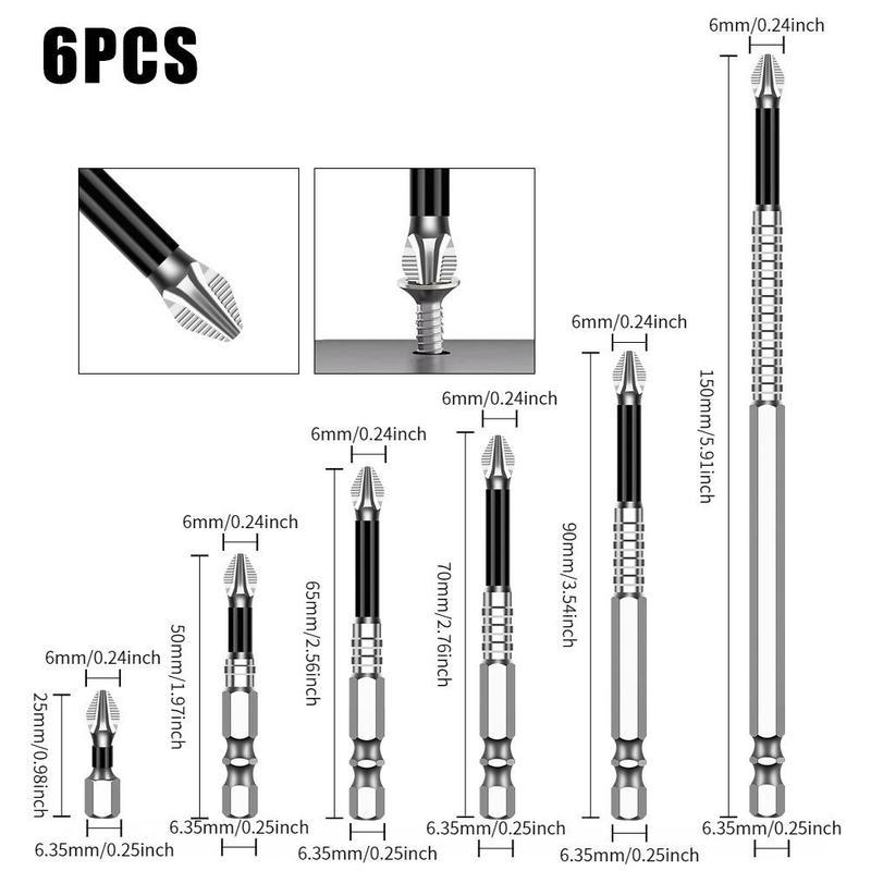 6PCS Anti-Impact and Non-Slip Screwdriver Bits, Impact Drill Bit Set, Titanium Anti-Impact and Non-Slip Phillips Bits, Highly Magnetic Screwdriver Bit Bit Bits