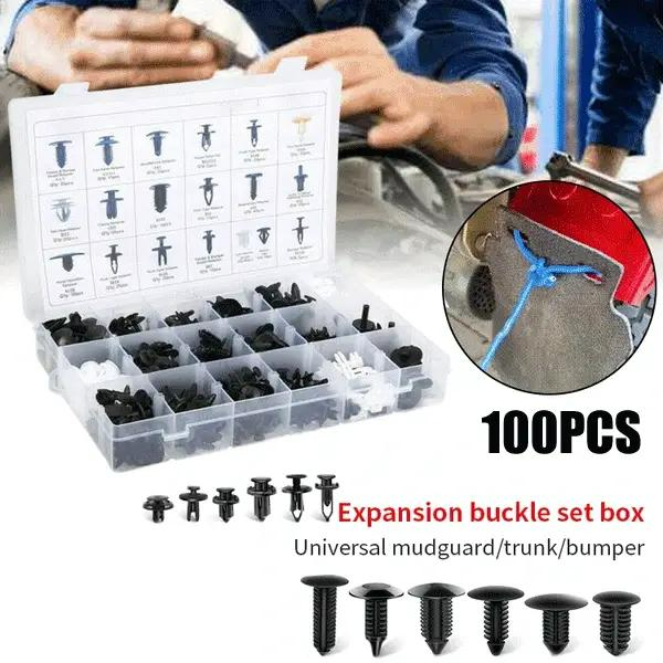 100 pcs Car Clip Retainer Auto Fasteners Push Trim Bumper Retainer Clips Plastic Clips Bumper Kit Remover Push Pin Rivet Screwdriver Car tool