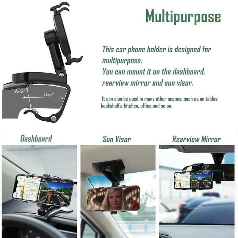 360 Degree Rotation Dashboard Car Phone Holder - Multifunctional One Hand Operation Clip Design Phone Mount Suitable 4-6.5 inch phones - Car accessories