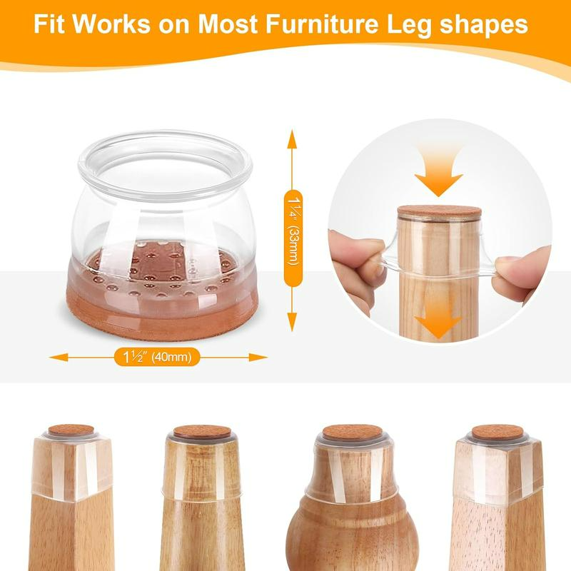 30Pcs Chair Leg Floor Protectors for Hardwood Floors Silicone Covers to Protect Wood Tile Floors Felt Pads Furniture Leg Caps Non Slip Reduce Noise