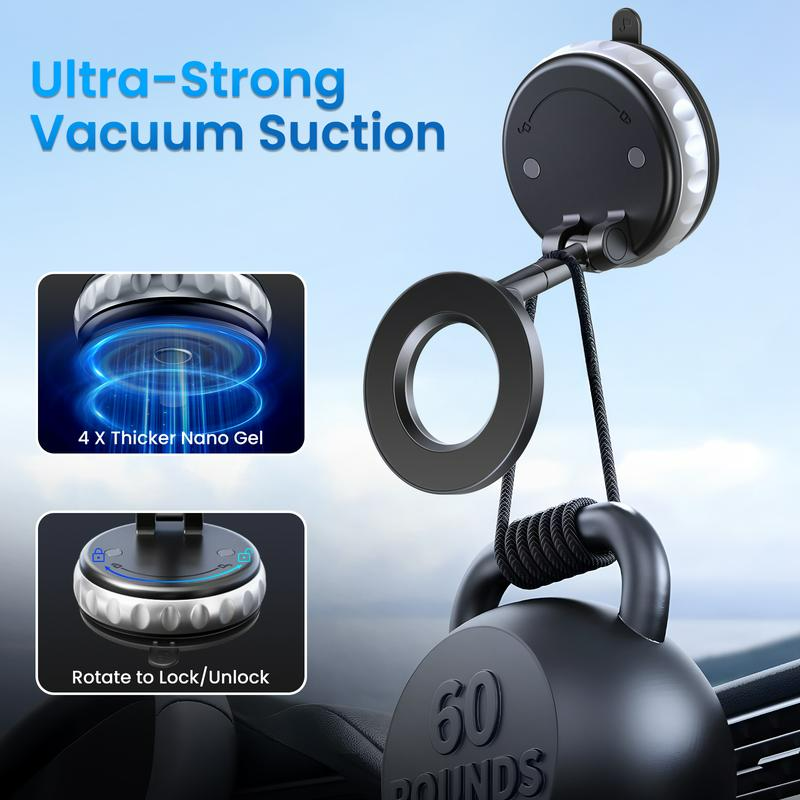 2025 Upgrade Magnetic Car Phone Holder, 360° Vacuum Phone Holder, Suction Phone Mount with One-Step Lock, Retractable, Compact & Stable Design, Car Accessories