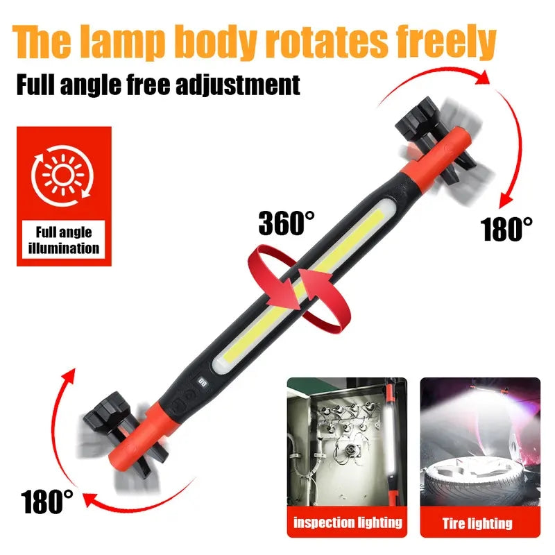 2026 NEW Under Hood Work Light Bar, 3000LM LED Magnetic Light Bar with Hooks, 5200mAh Cordless Rechargeable Hood Light for Mechanic/Car Repairing/Garage