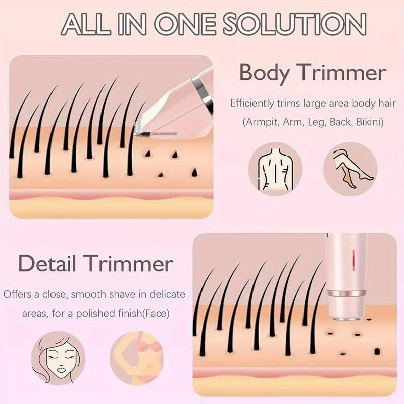 Bikini Trimmer for Women, Electric Shaver and Razor Rechargeable 2-in-1 Body and Facial Epilator, Dual Heads for Painless Trimming of Pubic Hair, Face, Underarms and Legs, Summer Gift