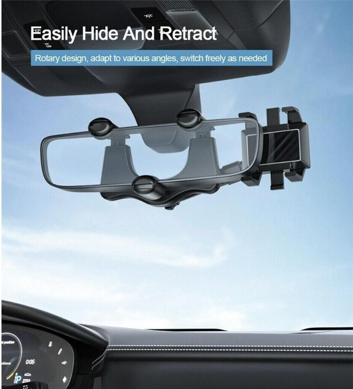 360 Degree Car Phone Holder Rearview Mirror, 2024 Multifunctional Navigation Bracket, 360° Rotatable & Retractable Car Phone Holder,car accessories