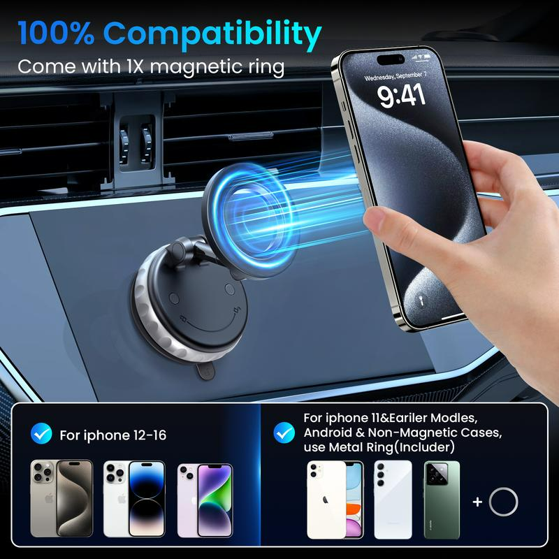 2025 Upgrade Magnetic Car Phone Holder, 360° Vacuum Phone Holder, Suction Phone Mount with One-Step Lock, Retractable, Compact & Stable Design, Car Accessories