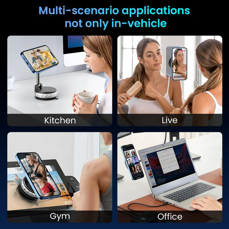 2025 Upgrade Magnetic Car Phone Holder, 360° Vacuum Phone Holder, Suction Phone Mount with One-Step Lock, Retractable, Compact & Stable Design, Car Accessories