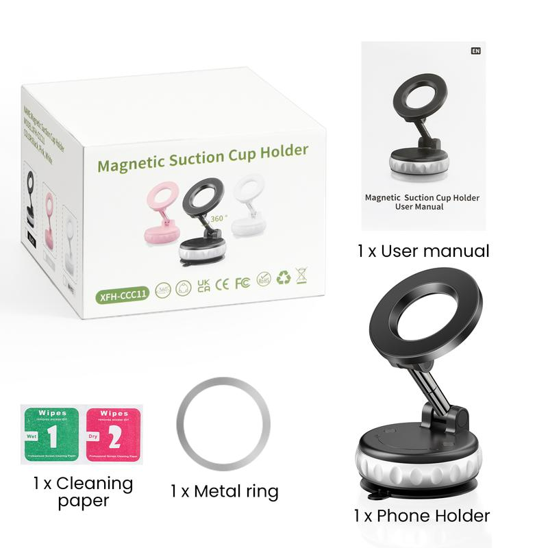 2025 Upgrade Magnetic Car Phone Holder, 360° Vacuum Phone Holder, Suction Phone Mount with One-Step Lock, Retractable, Compact & Stable Design, Car Accessories