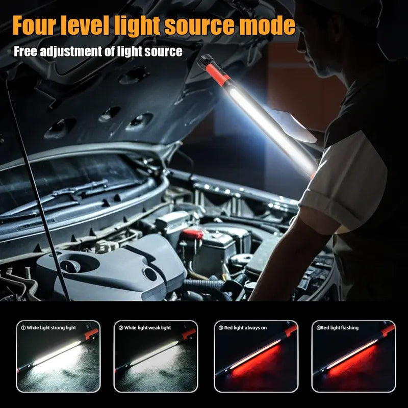 2026 NEW Under Hood Work Light Bar, 3000LM LED Magnetic Light Bar with Hooks, 5200mAh Cordless Rechargeable Hood Light for Mechanic/Car Repairing/Garage
